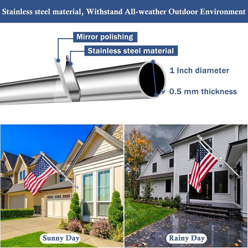 NQ 5FT Flag Pole for Outside House, Stainless Steel Flag Pole for Outdoor, House Flag Pole for Porch,Yard (Only Pole, Without Holder) - Image 3